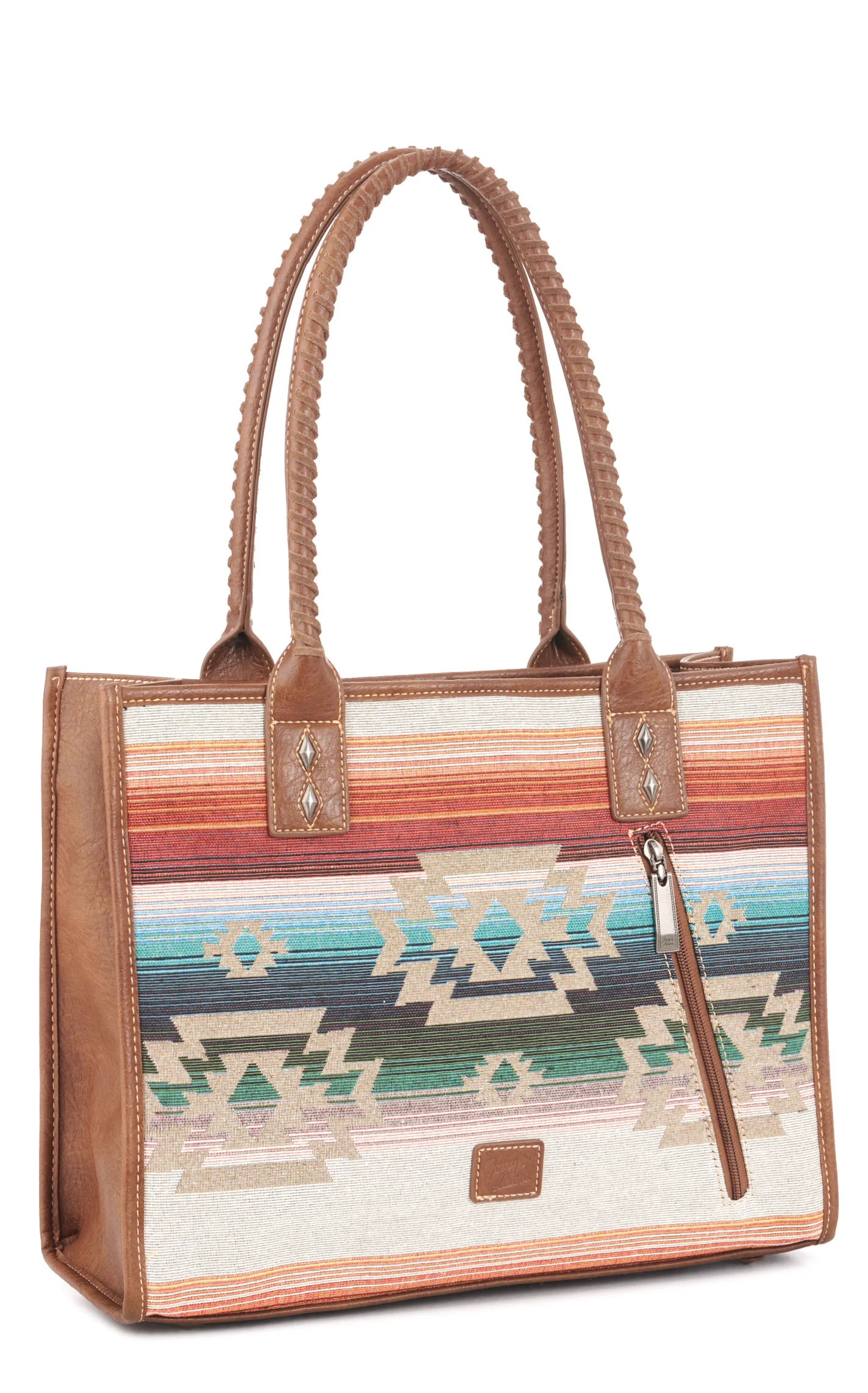 Tony Lama Cinnamon Leather & Serape Aztec Tote Bag