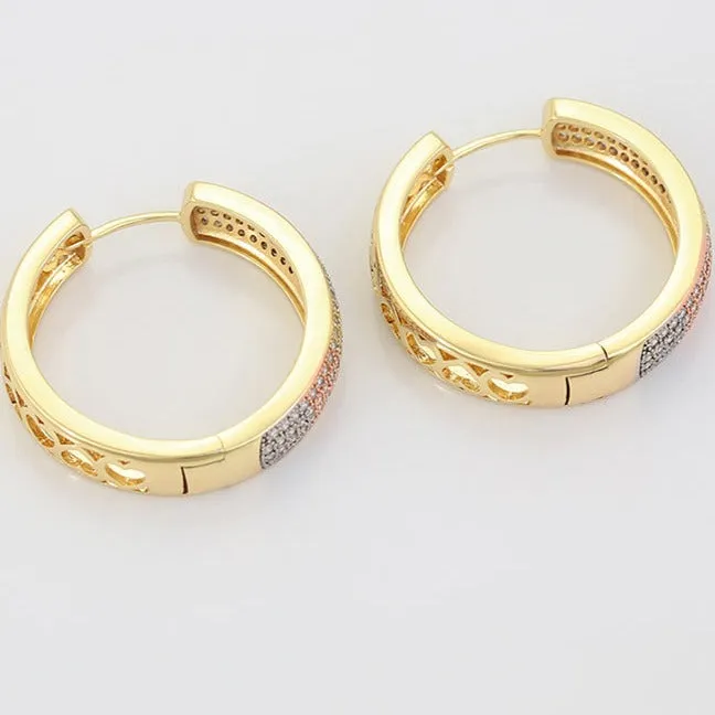 Tri-Color CZ Hoop Earrings