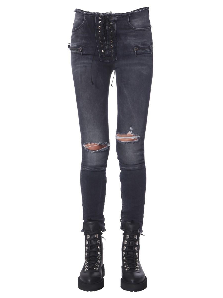 UNRAVEL    MOONWASH SKINNY FIT JEANS WITH LACES