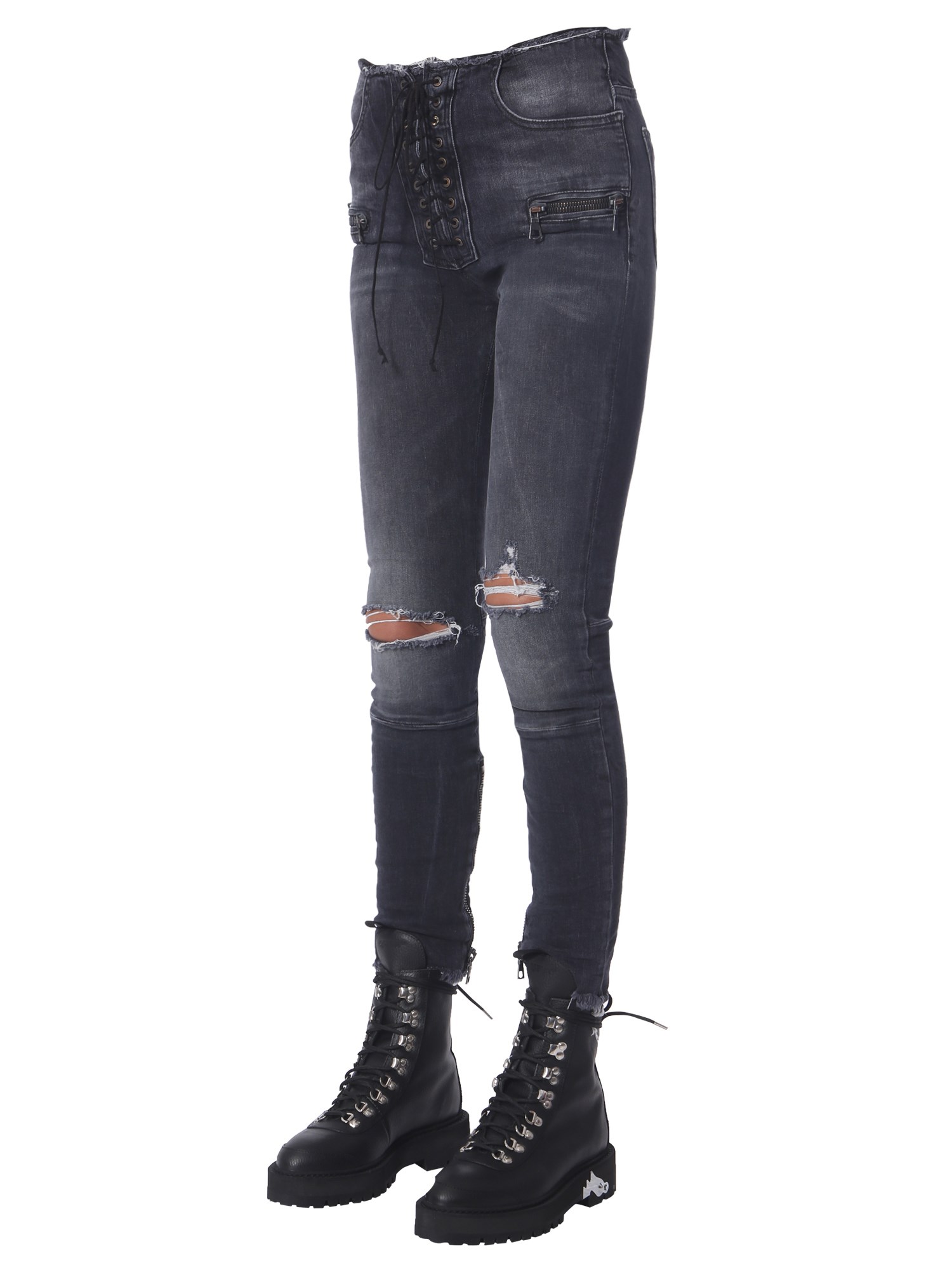 UNRAVEL    MOONWASH SKINNY FIT JEANS WITH LACES