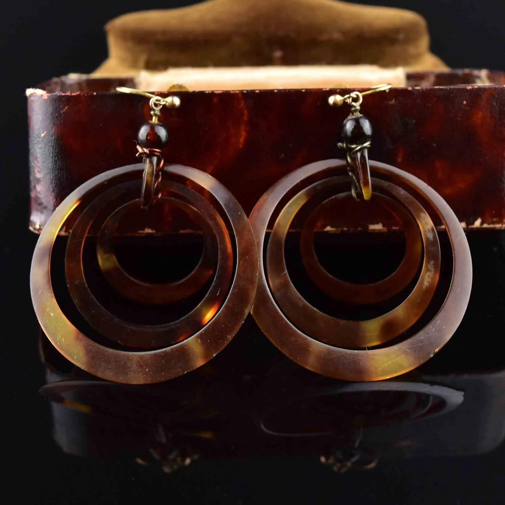 Victorian Triple Hoop Tortoise Shell Gold Earrings