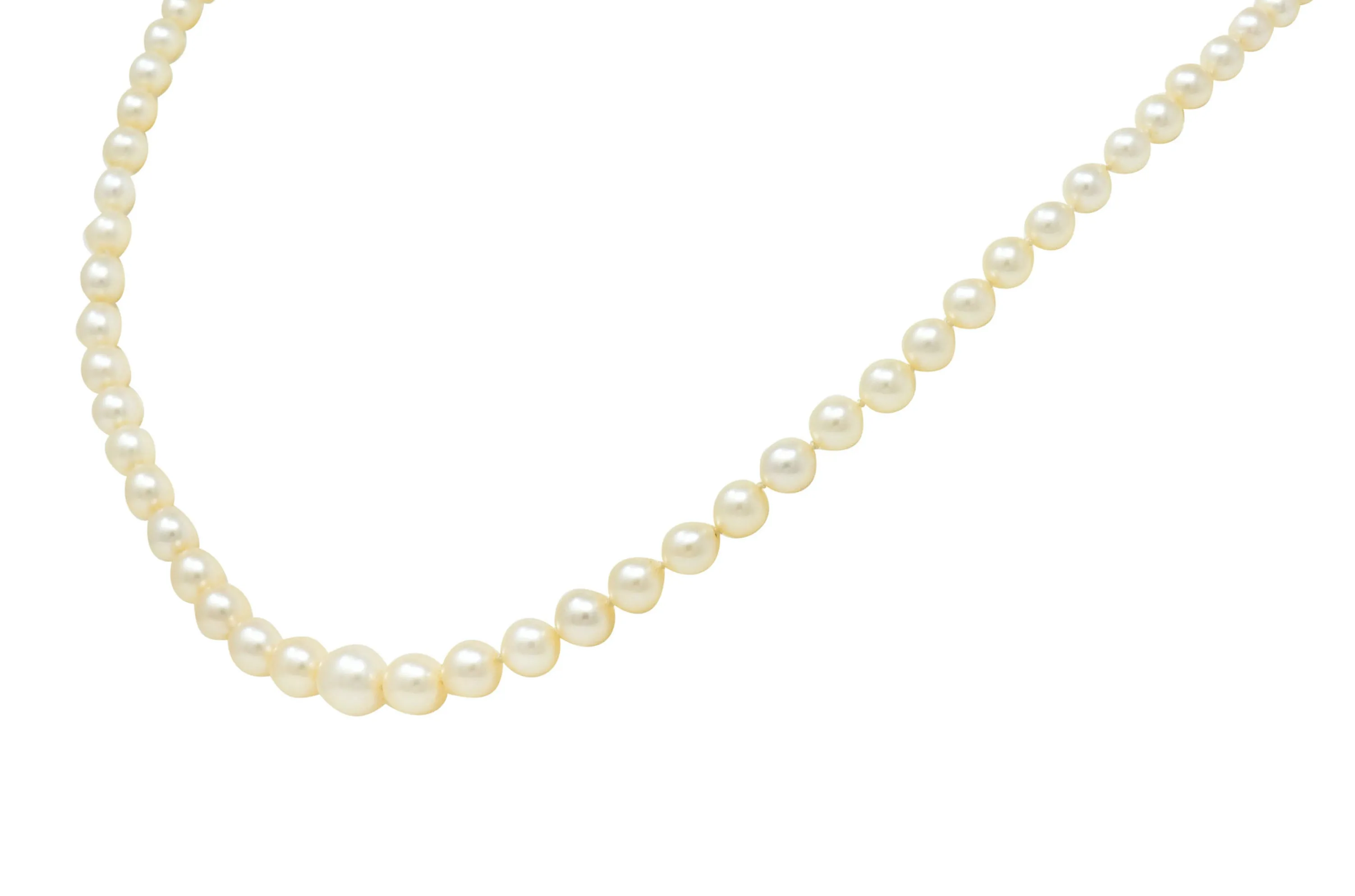 Vintage Marquise Diamond Platinum Graduated Pearl Strand Necklace