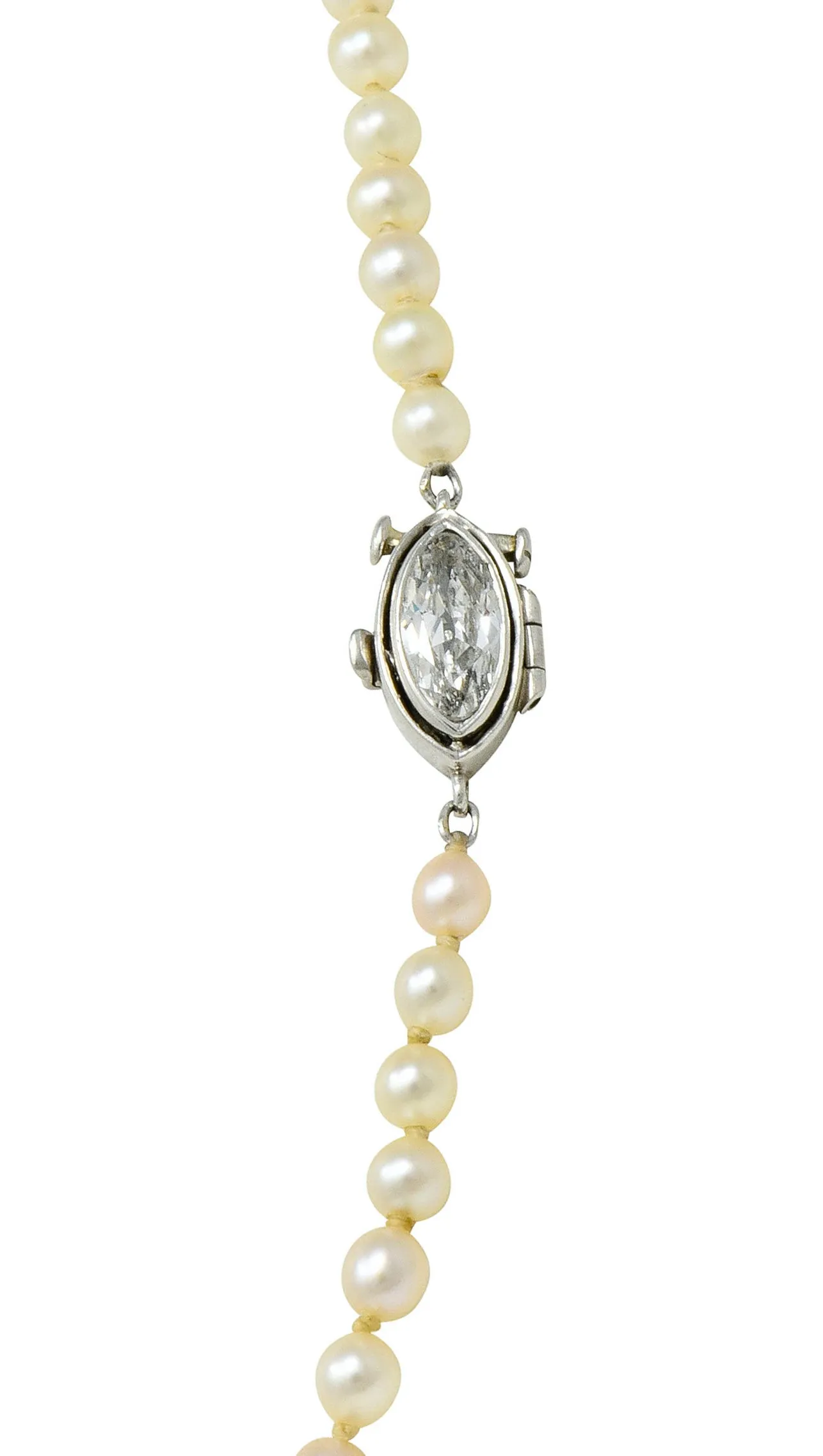 Vintage Marquise Diamond Platinum Graduated Pearl Strand Necklace