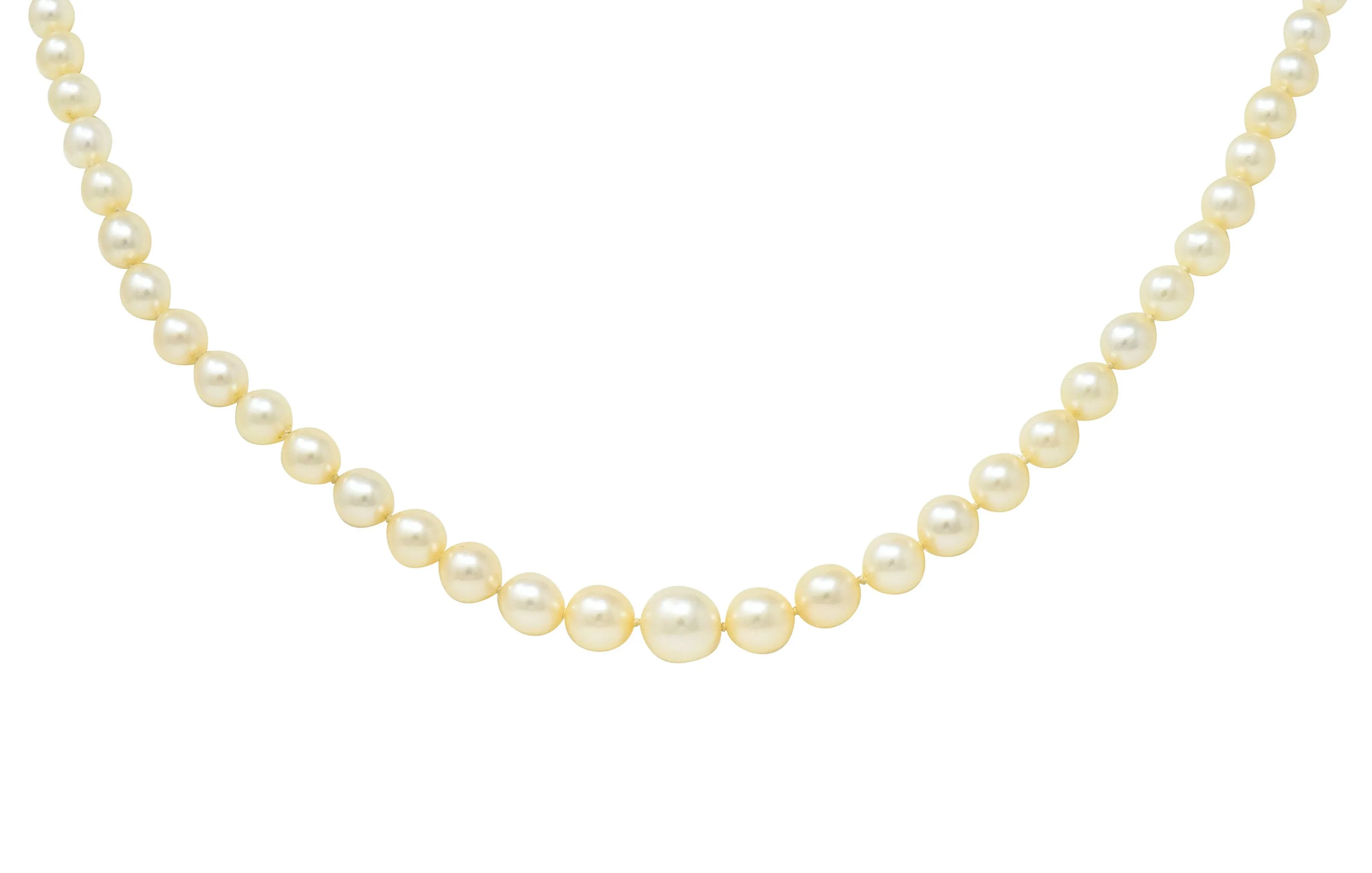 Vintage Marquise Diamond Platinum Graduated Pearl Strand Necklace