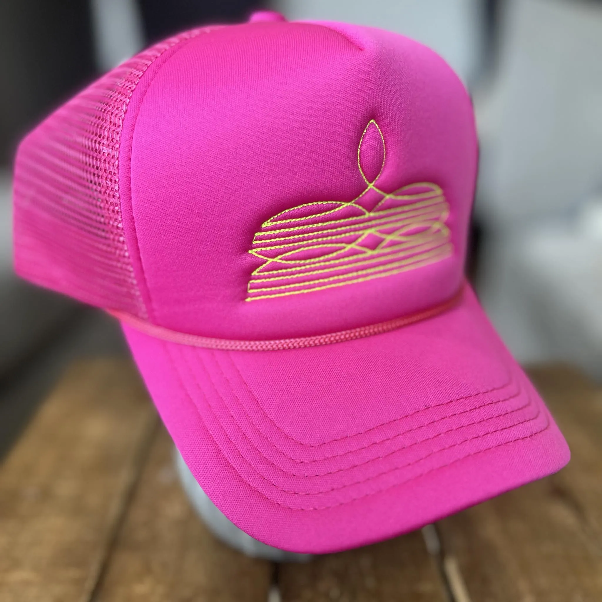 Western Stitch Fuchsia with Yellow Trucker Hat