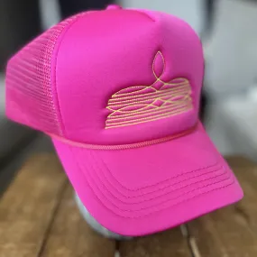 Western Stitch Fuchsia with Yellow Trucker Hat