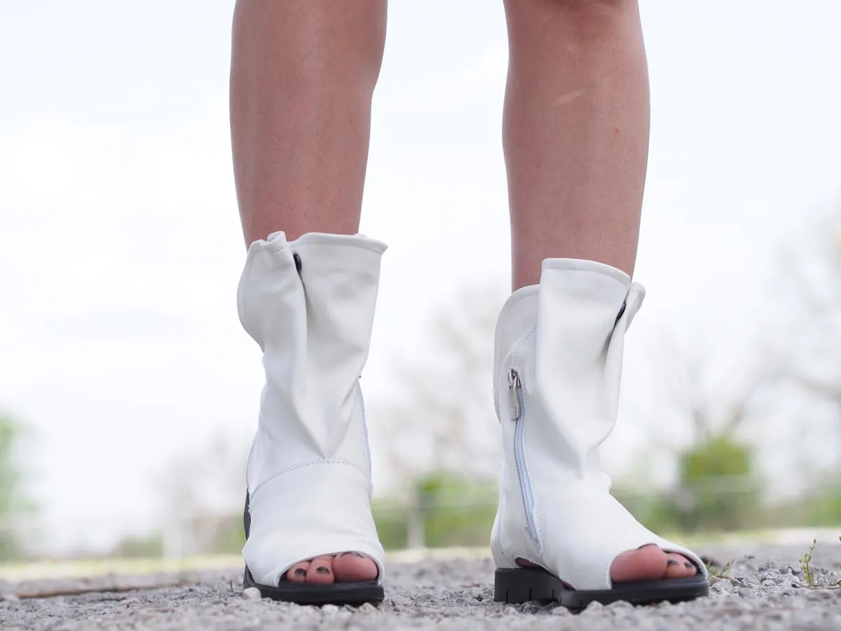 Women genuine leather summer boots,White genuine leather summer boots,Extravagant leather summer boots,Women summer booties