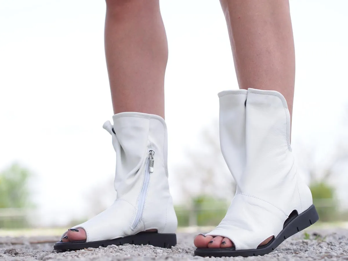 Women genuine leather summer boots,White genuine leather summer boots,Extravagant leather summer boots,Women summer booties