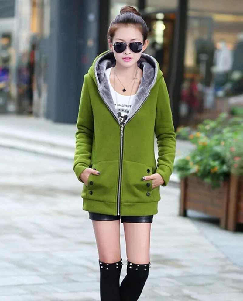 Women Warm Zip Up Thick Cotton Outerwear Hooded Sweatshirt Hoodies Coat Jacket Plus Size S-3XL SM6