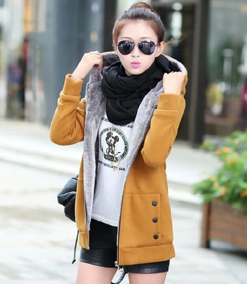 Women Warm Zip Up Thick Cotton Outerwear Hooded Sweatshirt Hoodies Coat Jacket Plus Size S-3XL SM6