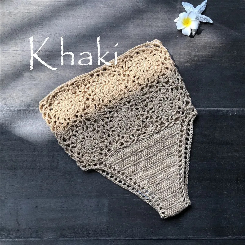 Women's Crochet Flower High Waist Bikini Bottoms Thong Shorts Beachwear