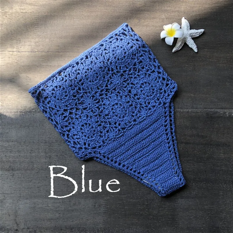 Women's Crochet Flower High Waist Bikini Bottoms Thong Shorts Beachwear