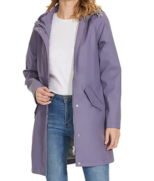 Womens Purple Hooded Rain Coat | TLC