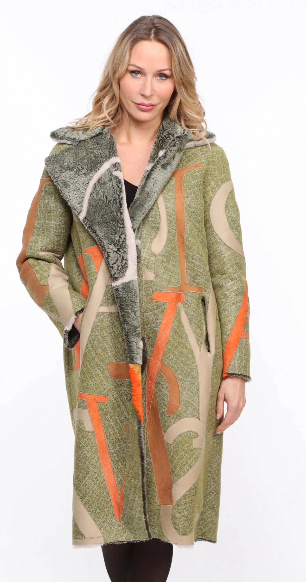 Women's reversible khaki \starle\ shearling coat