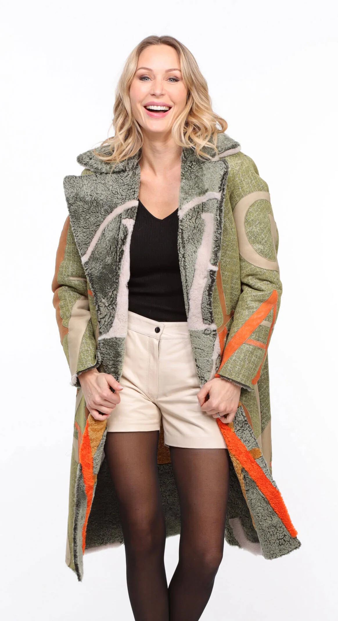 Women's reversible khaki \starle\ shearling coat