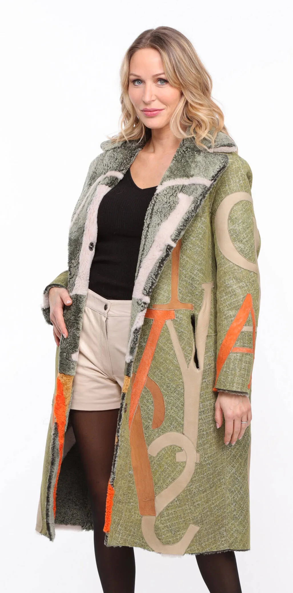 Women's reversible khaki \starle\ shearling coat